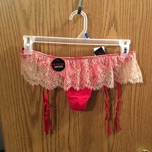 Red with Nude Lace Thong with Removable Garters